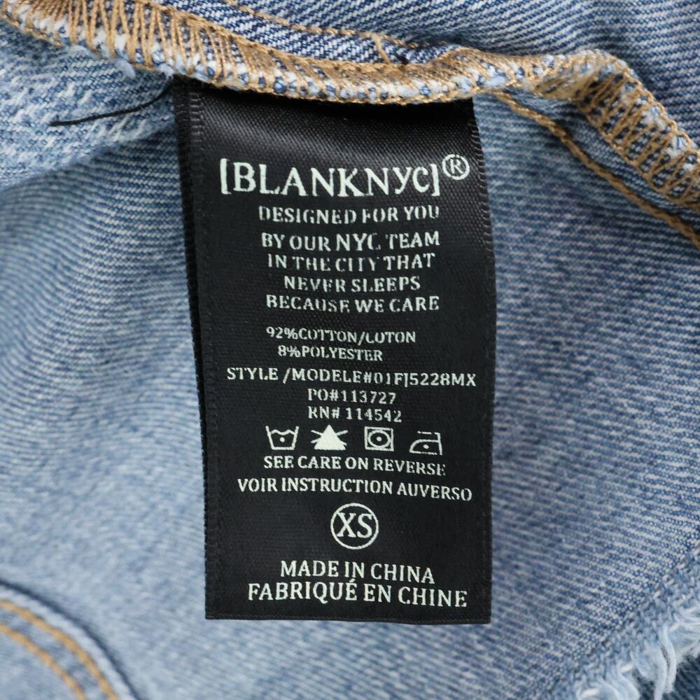 Blank NYC Jean Jacket Womens XS Blue Cotton Denim Raw Hem Distressed FLAW - Picture 14 of 16